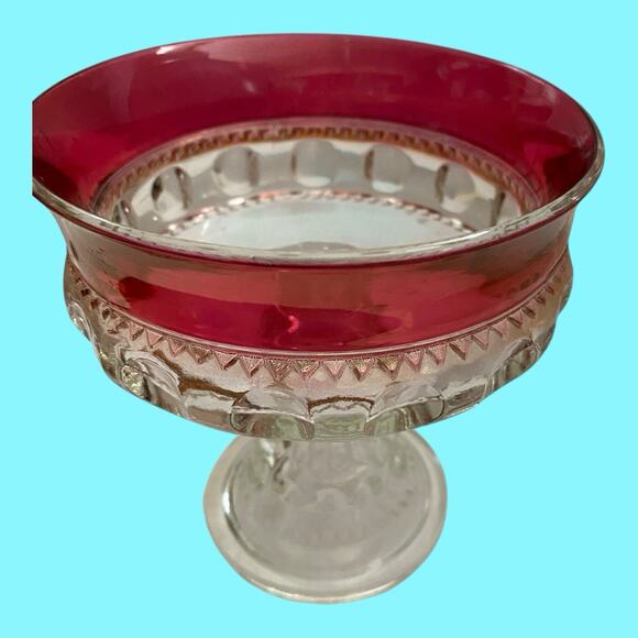 VTG Indiana Glass Kings Crown Thumbprint Ruby Flash Footed Compote Candy Dish - Picture 4 of 15
